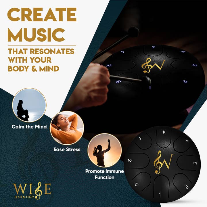 Wise Harmony LLC - Wholesale Musical Instrument - 6-Inch 8-Notes Steel Tongue Relaxing Meditation Rain Drum