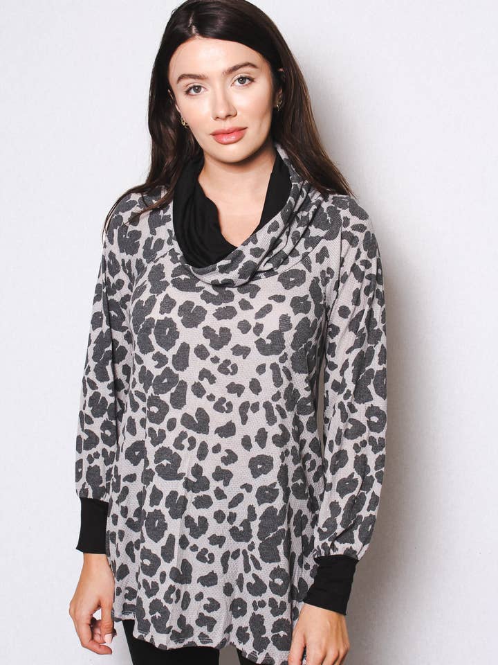 Women's Turtleneck Long Sleeve Cheetah Print Sweater for wholesale by Good Stuff Apparel