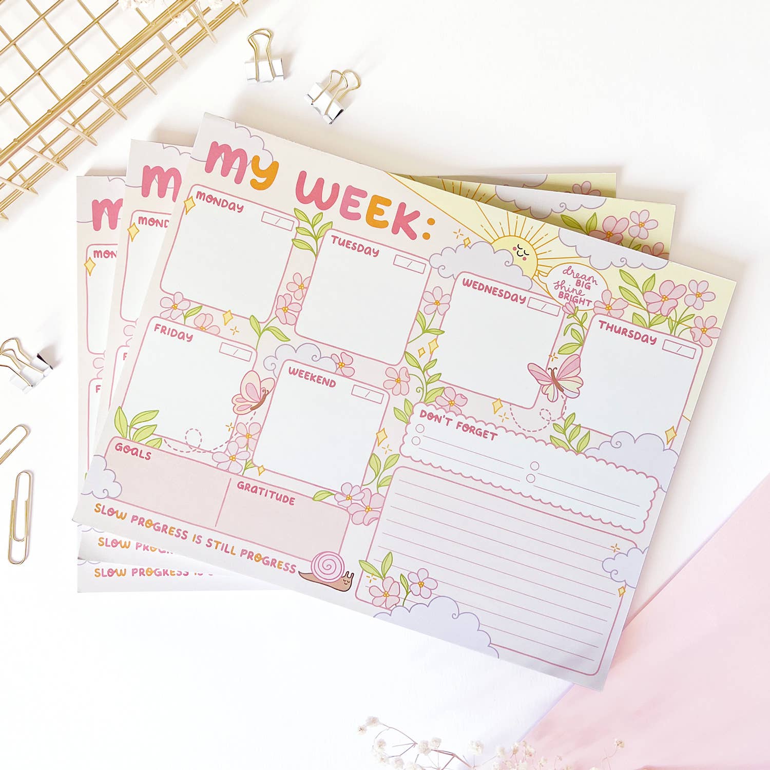 The Rosy Redhead - Wholesale Notepad - Weekly Notepad Sunshine Positivity 8.5" x 11" Desk Planner7