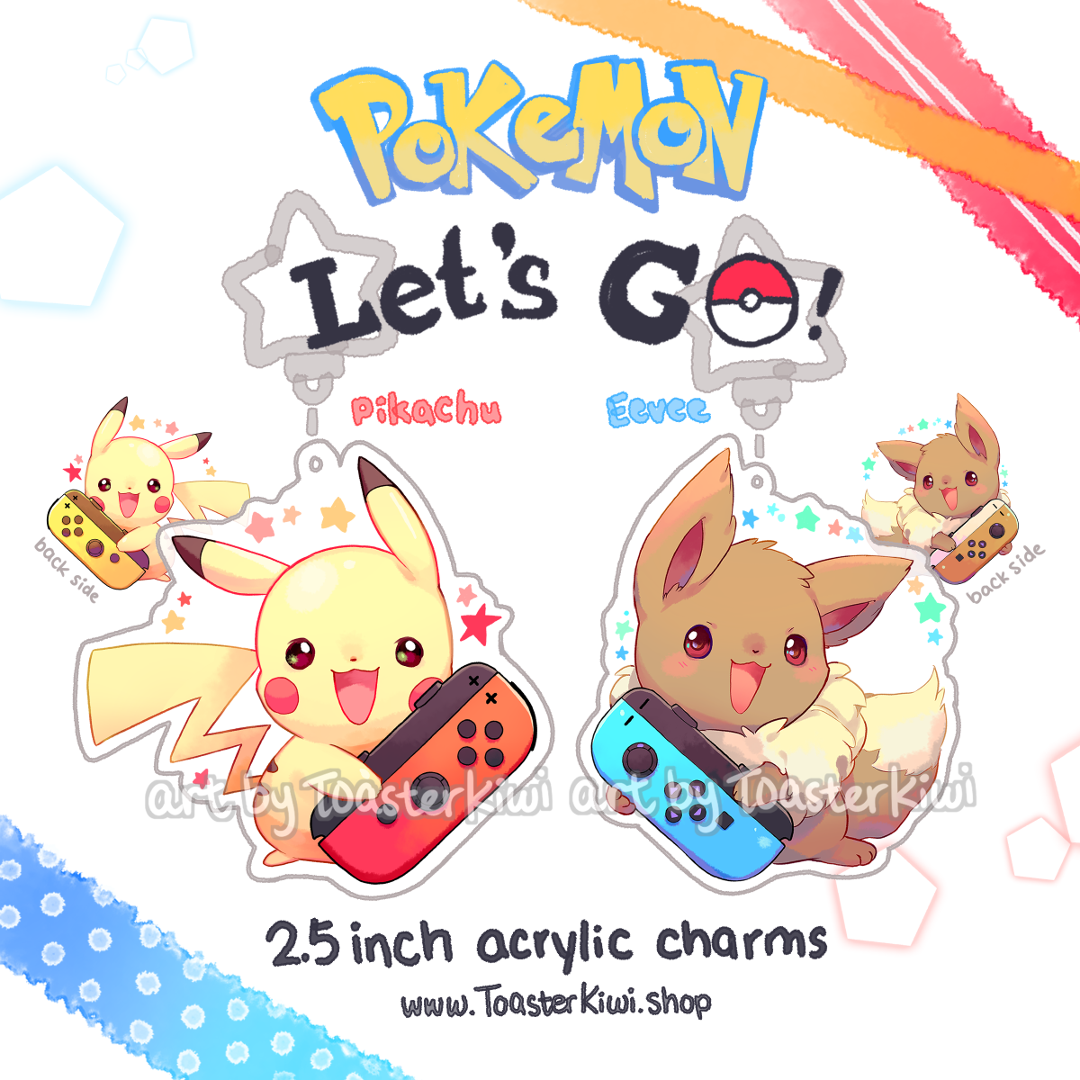 ToasterKiwi - Wholesale Keychain - Unisex - Pikachu Eevee Nintendo Switch Charms (2.5 inch Clear Acrylic)3