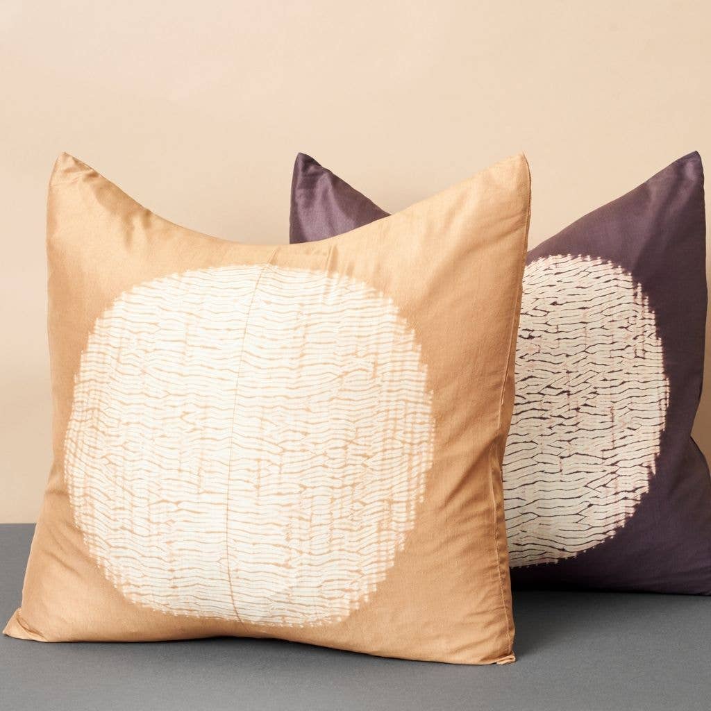 Variously - Wholesale Throw/Decorative Pillow - Shunya Gold Handcrafted Shibori Print Mulberry Silk Pillow8