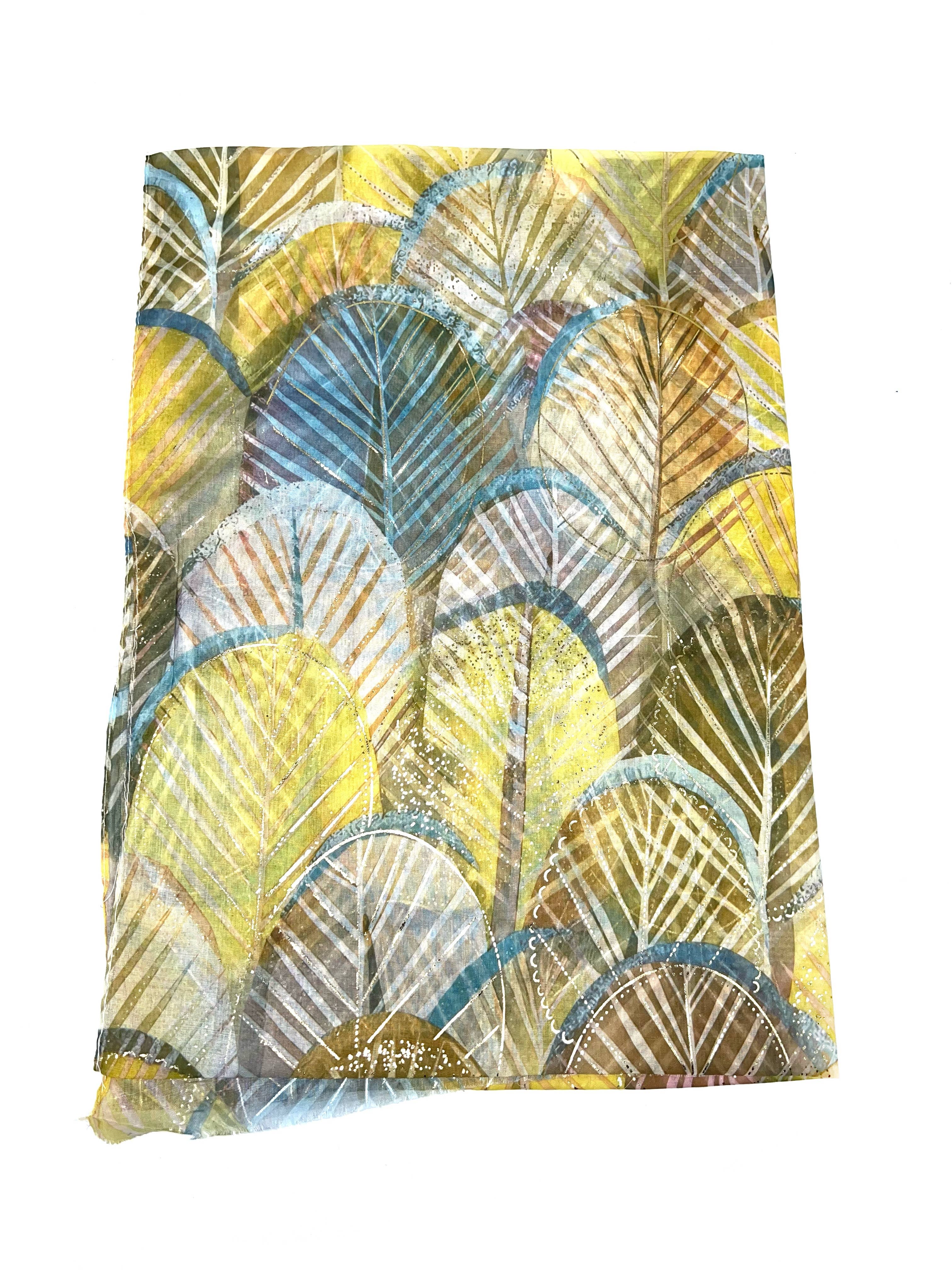 LINETA - Wholesale Head Scarf - Women's - LN-50 Ginkgo pattern scarf with gilding2