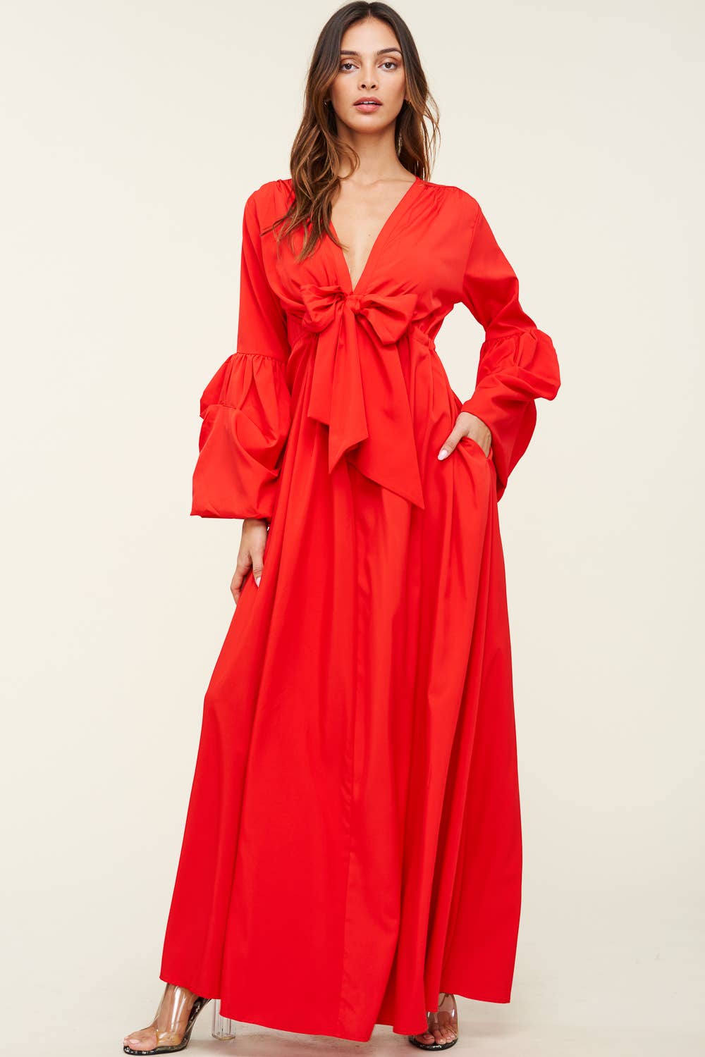 QMP Moda - Wholesale Dress - Women's - V NECK MAXI DRESS WITH ELASTIC WAIST20