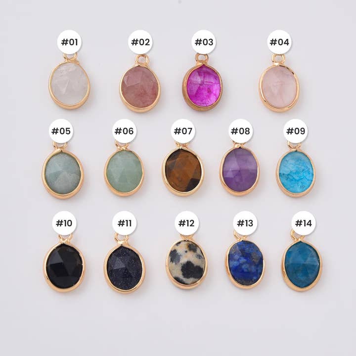 Pendentif Pierre Naturelle Charmant Gemme Ovale Plaqué Or CP2334 pour la vente par Beads Creation