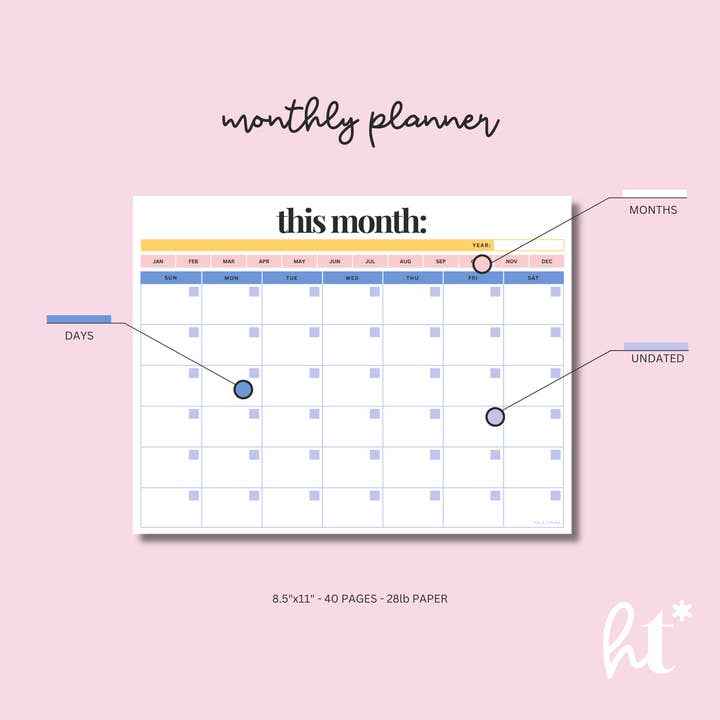 Hola Tinina - Wholesale Notepad - Undated Monthly Calendar Notepad Planner1