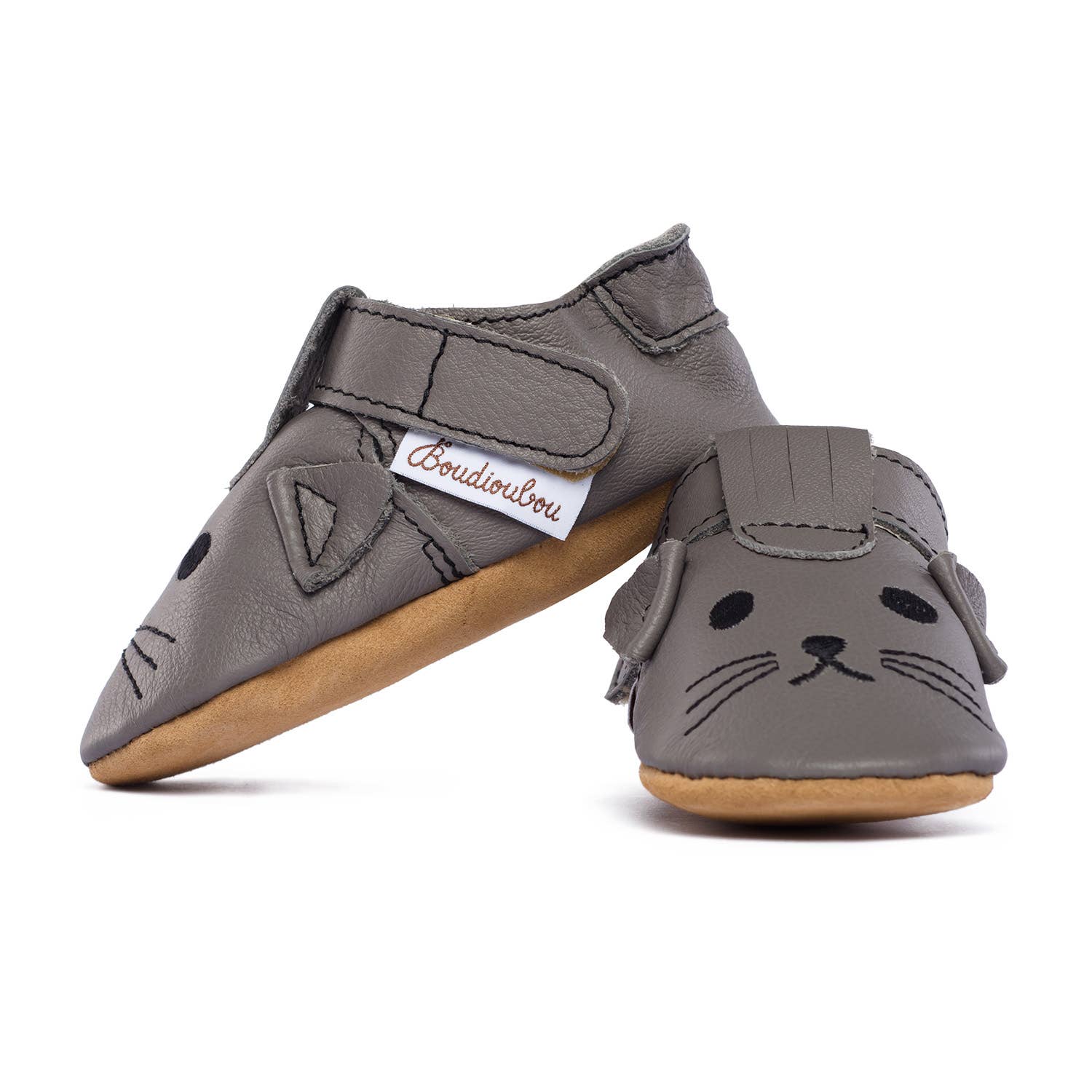 Boudioubou - Wholesale Pantoffels - Baby - MIA - Barefoot leren pantoffels met kras, Cat, donkergrijs5