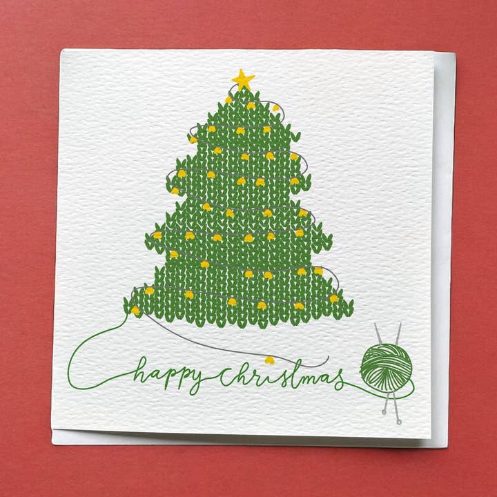 Knitter’s Christmas Card: Festive Knitted Tree for wholesale by And Hope Designs - Cards, Stickers & Stationery
