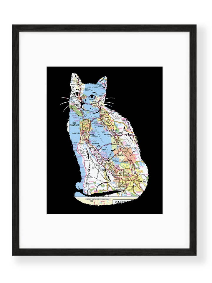 Feline Fine Cat Print - San Francisco Bay Area Map for wholesale by Granny Panty Designs
