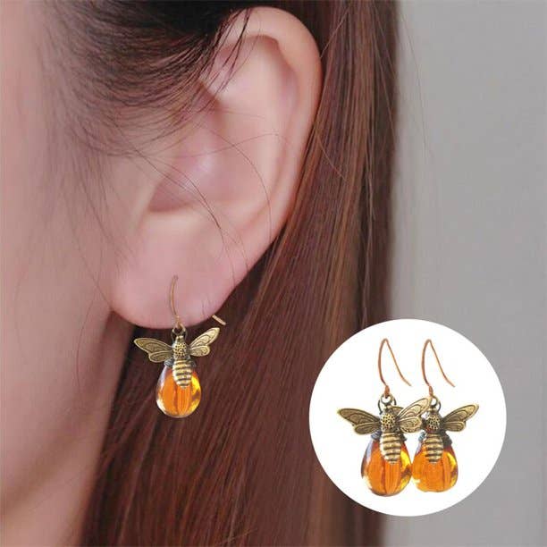 Syrrios Gifts LLC - Wholesale Dangle Earrings - Honey Bee Drop Earrings Amber Gold Dangle Boho Jewelry1