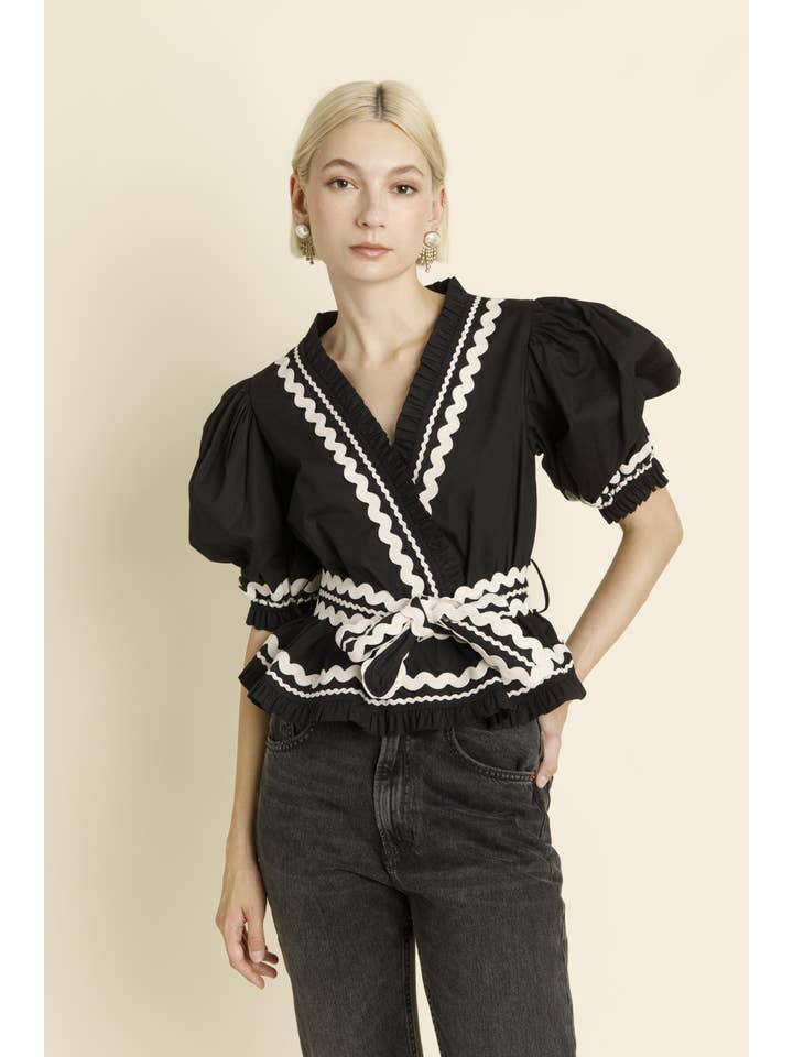 Aureum - Wholesale Blouse - Women's - AT1832 - RIC RAC TRIM PEPLUM BLOUSE