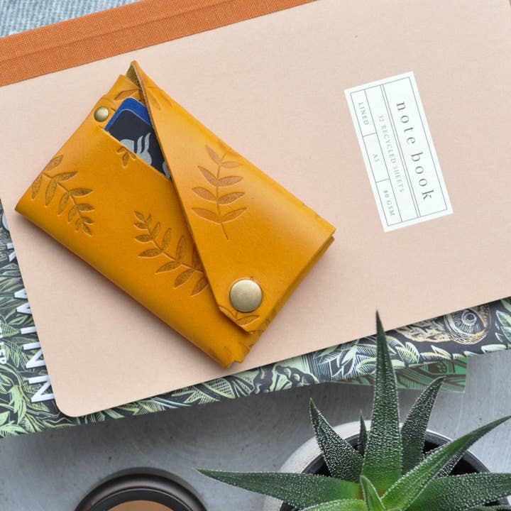 Mustard Botanical Veg Tan Leather Wallet for wholesale by Wild Origin