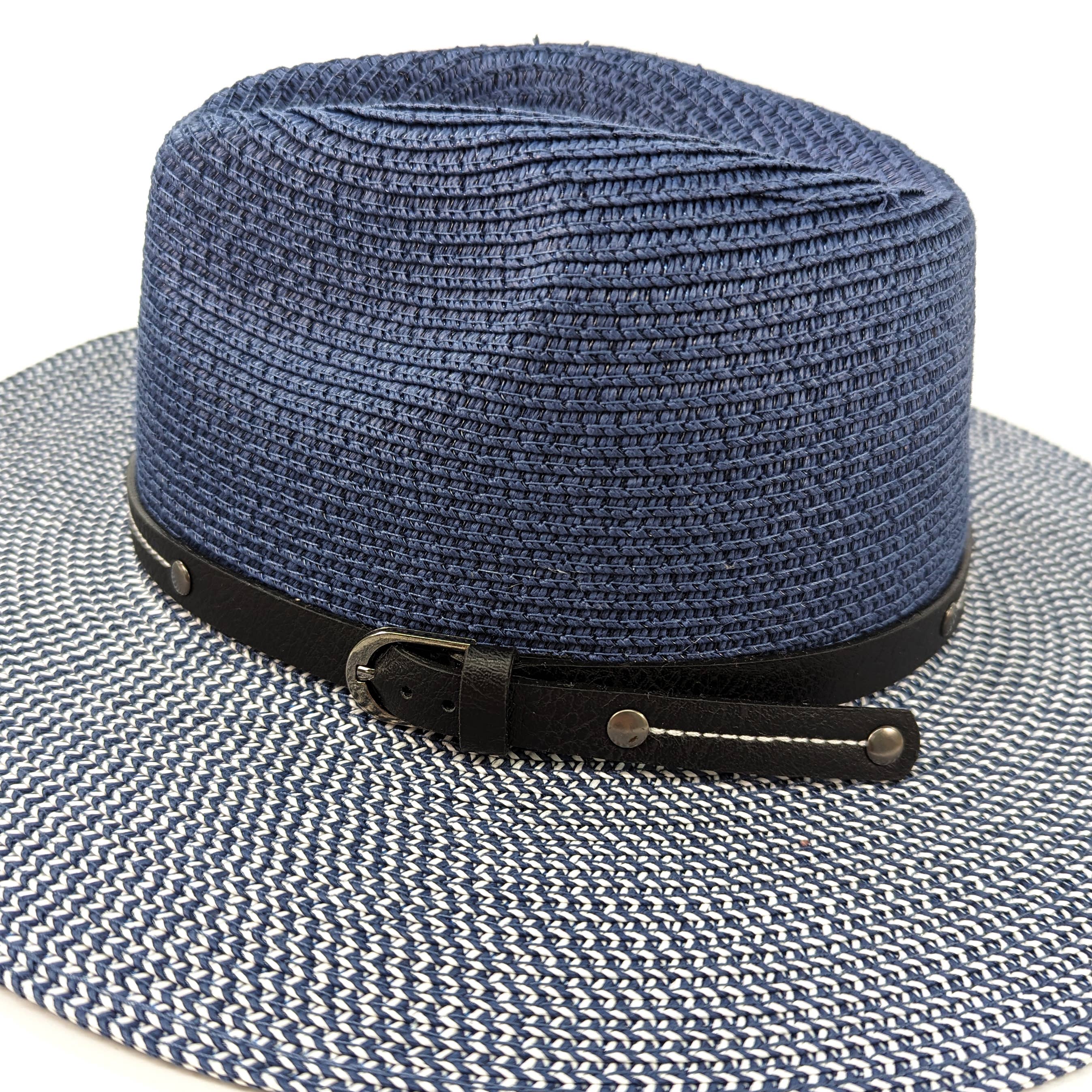 Black Ginger - Vendita all'ingrosso Cappello di paglia - Donna - Cappello da sole da viaggio stile Panama pieghevole - Blu screziato (57 cm)1