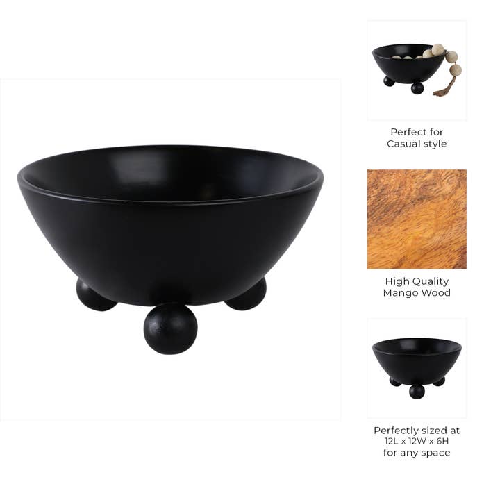 Sagebrook Home - Wholesale Decorative Plate/Dish/Bowl - 12 in. Black Wooden Bowl With Ball Feet