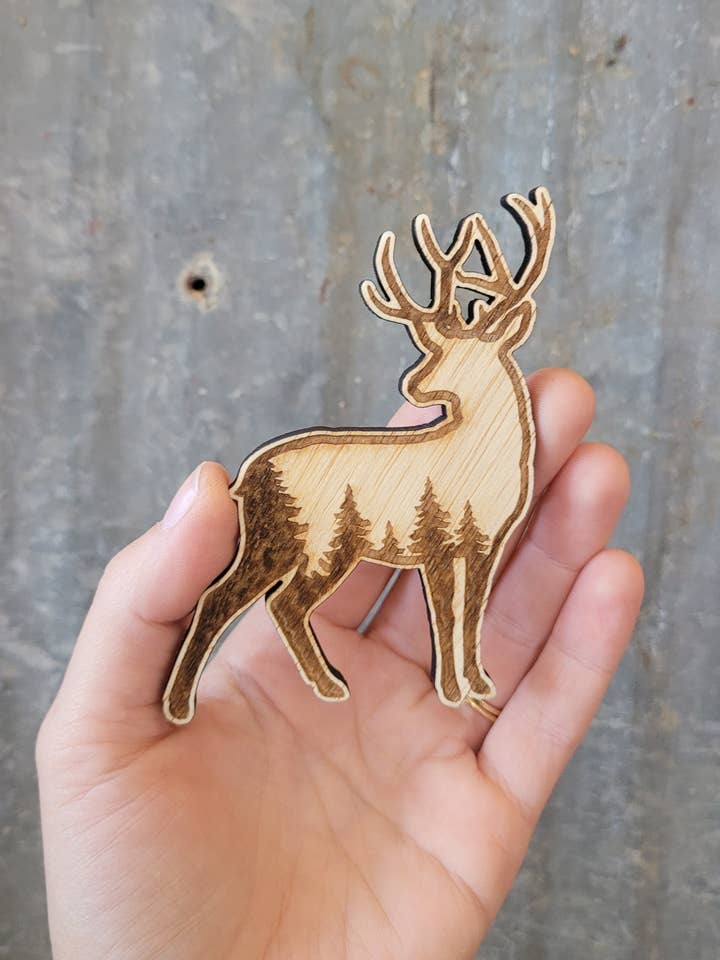 Buck and Trees Wood Magnet for wholesale by Black Sheep Design & Gift