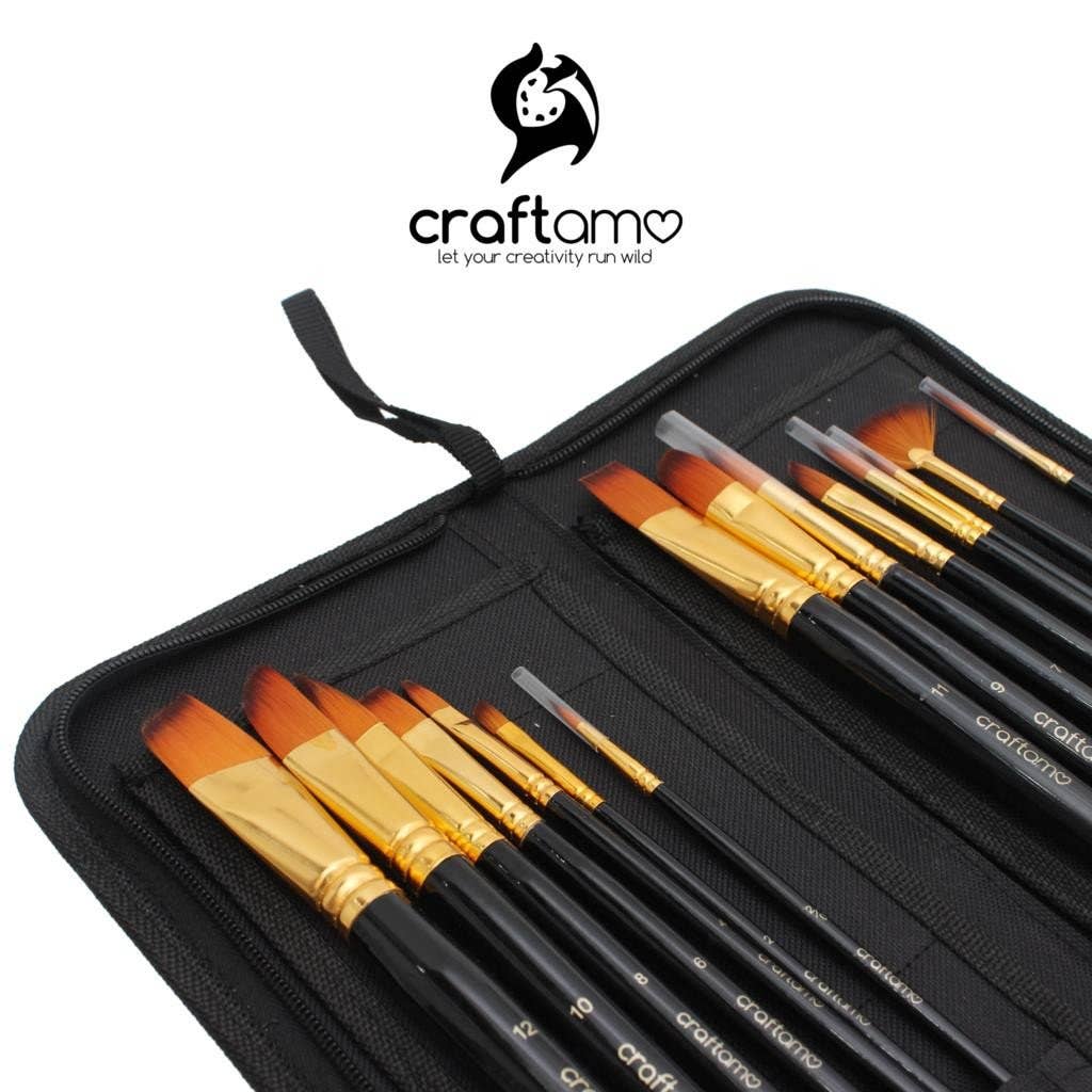 Craftamo – wholesale Paint/wax brush – Art Brushes - 15 Piece Paint Brush Set w/ Pop-Up Carry Case4