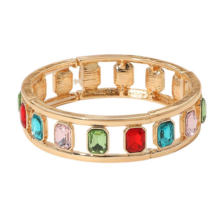 Sensibling Corp. - Wholesale Bangle Bracelet - Emerald Cut Stone Embellished Open Frame Stretch Bracelet7