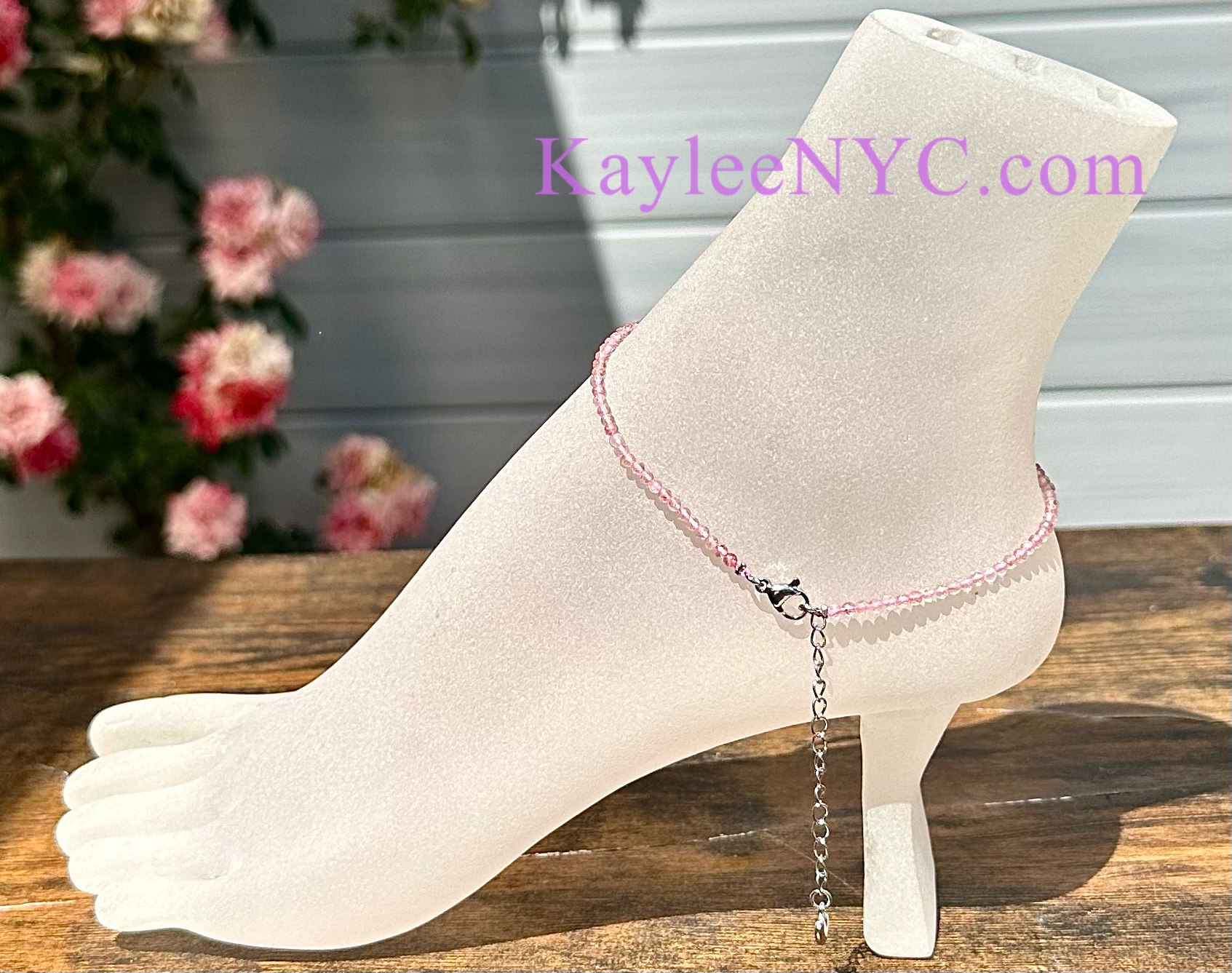 KayleeNYC - Wholesale Anklet - 2mm Natural Strawberry Quartz Anklets Crystal Healing1