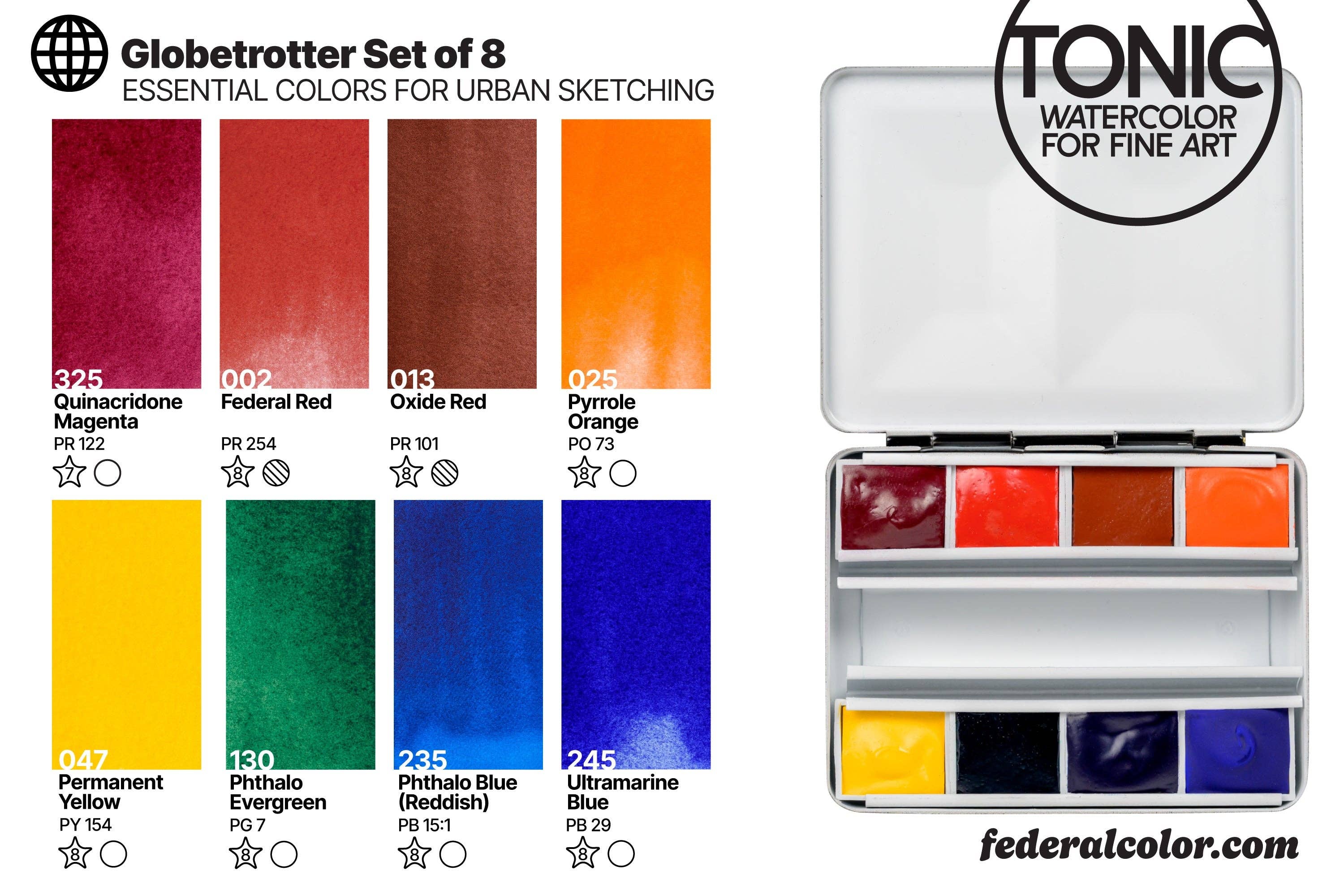 Federal Color - Wholesale Watercolor Paint - Tonic Watercolors, Globetrotter Set of 89