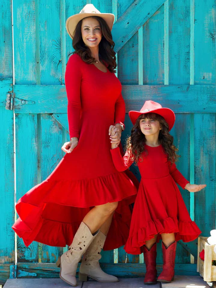 Mommy and Me Western Ruffle Hi-Lo Dress for wholesale by Mia Belle Girls • Wholesale
