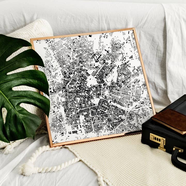 Milan: Detailed Building Map, Premium White Canvas Poster for wholesale by Nativah Chaya