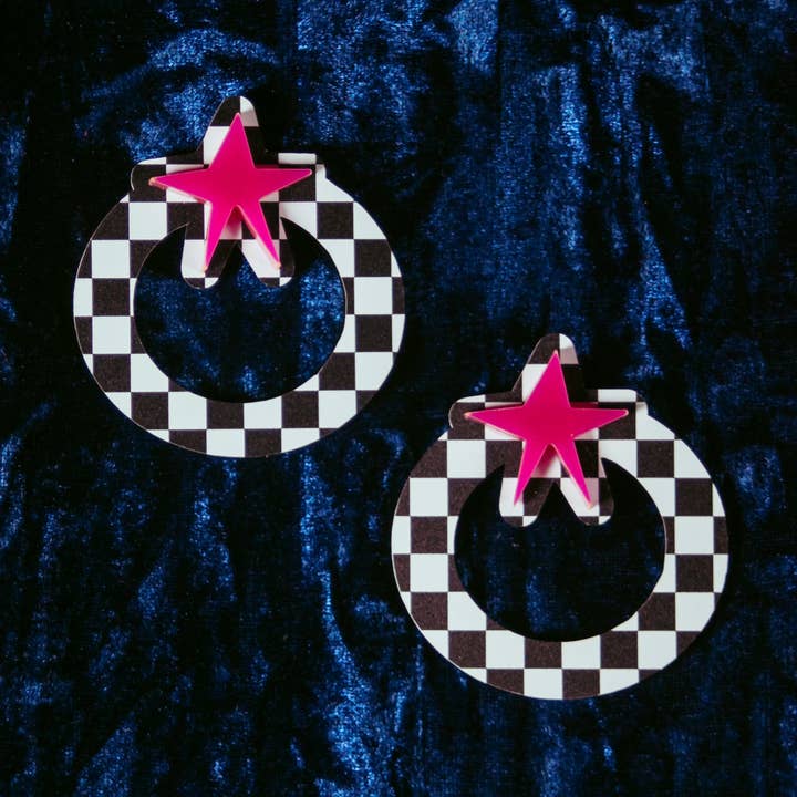 Fairly Odd Shop - Wholesale Dangle Earrings - Star Knockers - Checkerboard0