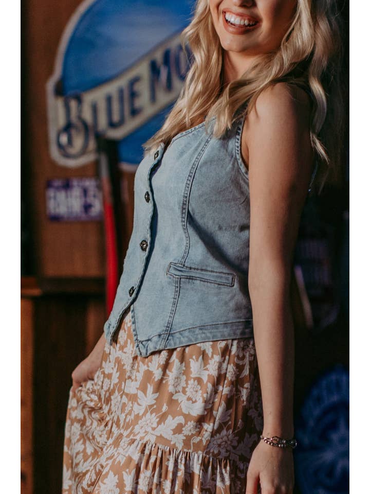Light Wash MK671 Sterling Denim Vest for wholesale on Faire