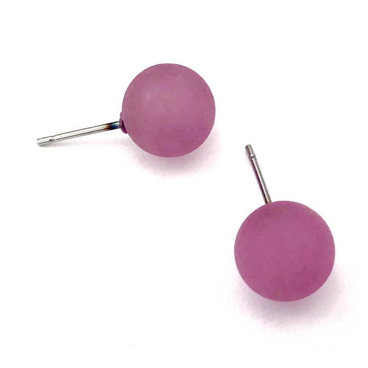 Amethyst Frosted Lucite Ball Stud Earrings for wholesale by Leetie Lovendale