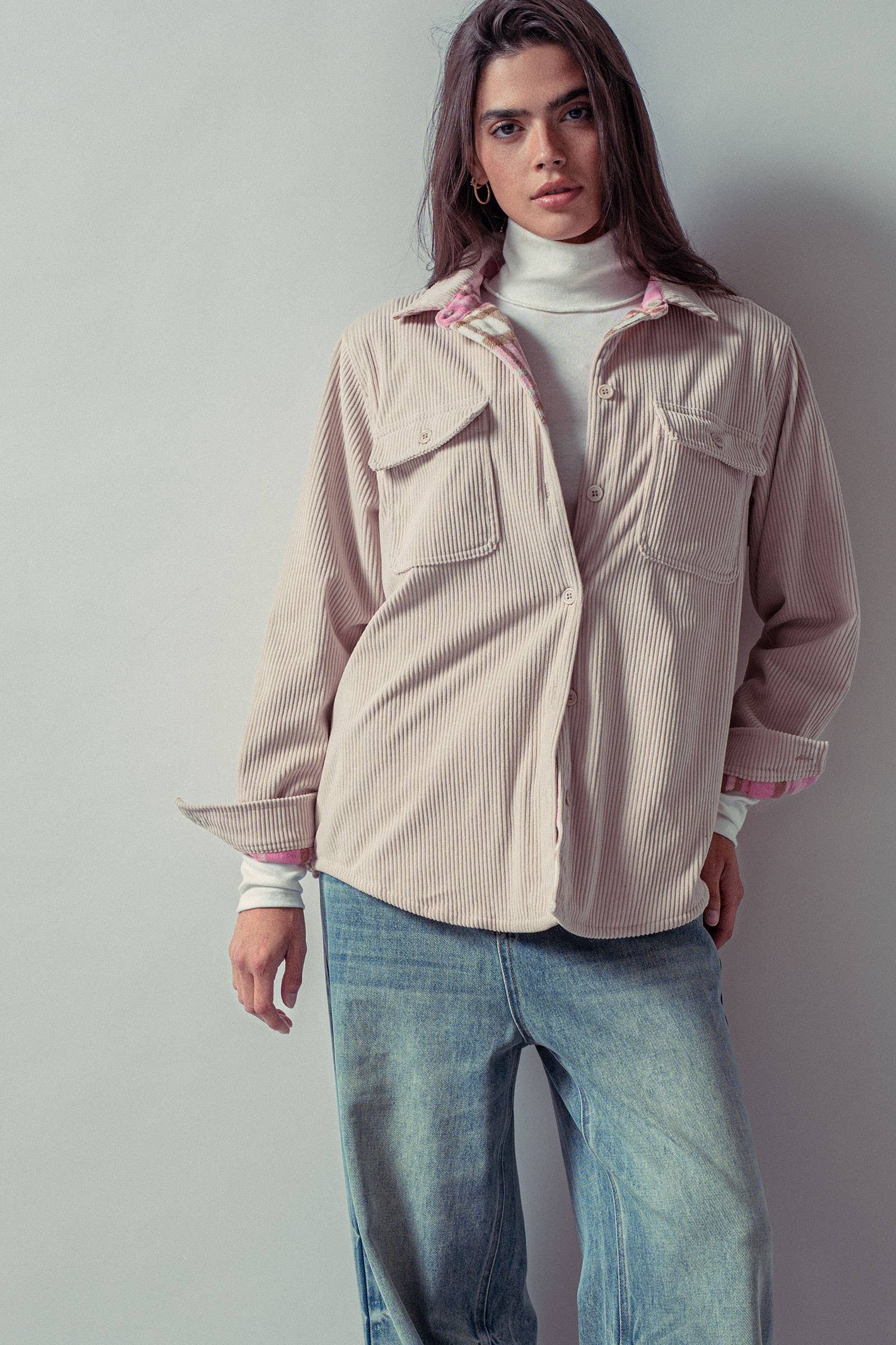 Urban Daizy - Wholesale Shirt Jacket/Shacket - Women's - Plaid Flannel-Lined Corduroy Shacket3