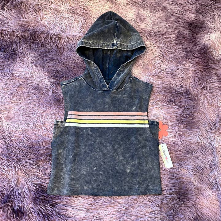 Gestreepte trenchterry hoodie zonder mouwen van spijkerstof voor wholesale door Paper Flower