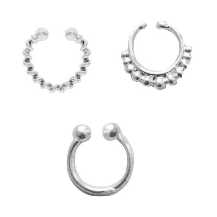 Silver Eros Faux Lip Ring Set for wholesale by VidaKush