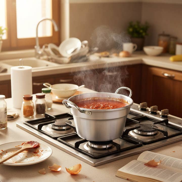 Caldaia in alluminio bianco con manico in ferro made in italy per la vendita all'ingrosso da parte di Mamù Cookware