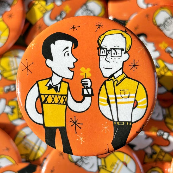 Homosexuelles Paar im Retro-Stil von Atomic | LGBTQ Pride | 2,25-Zoll-Magnet für den Großhandel von DamiAnimated