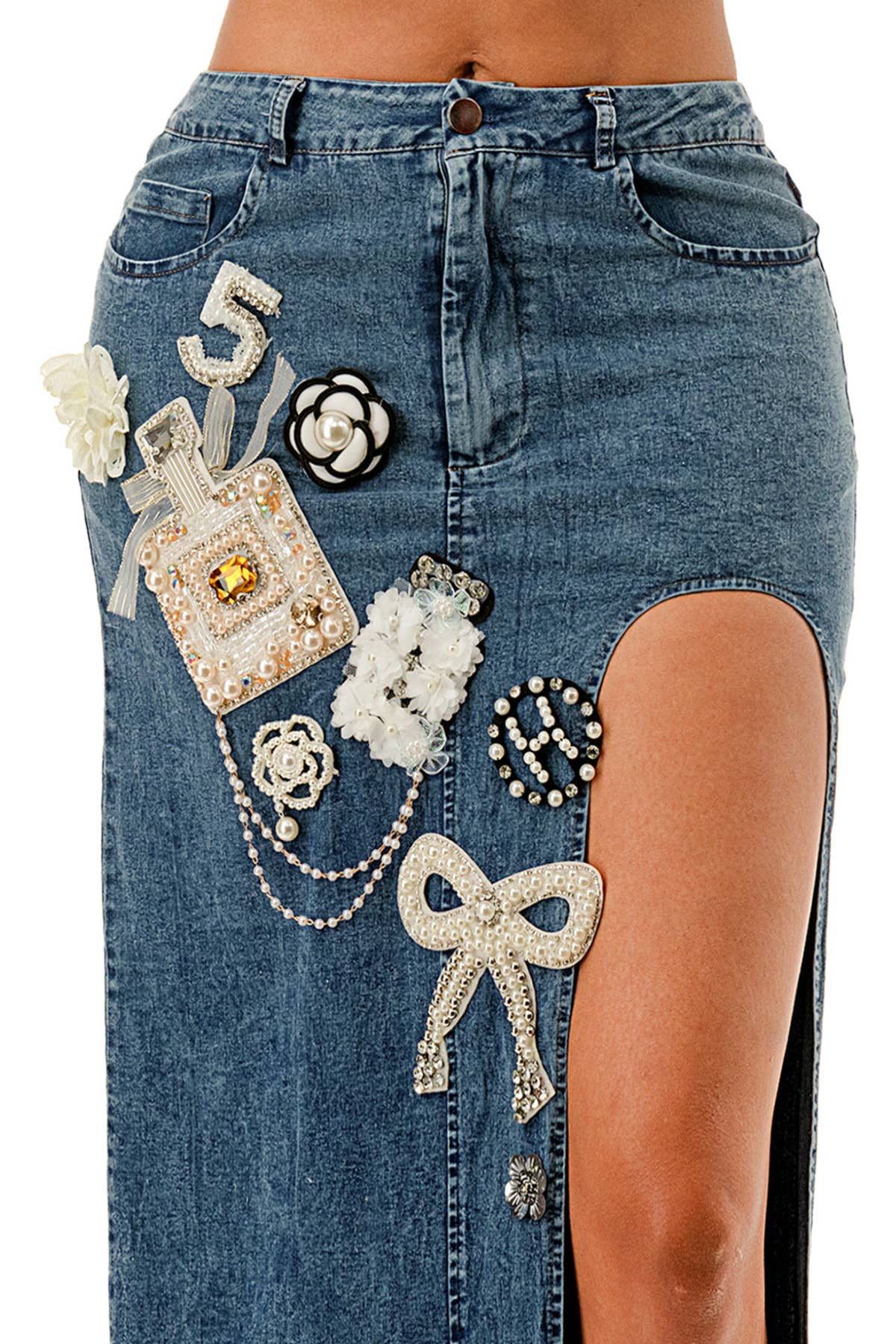 SALT – Großhandel Rock – Damen – (SK3967) No.5 verziertes Jeans-Midirock in 3 Farben12