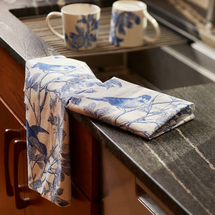 Caskata - Wholesale Tea Towel - Arbor Birds Blue Kitchen Towels, Set of 2