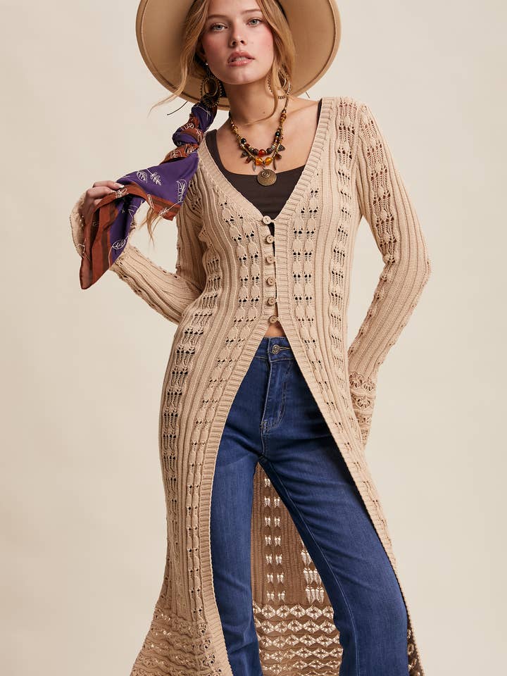 Gehäkelte Longline-Strickjacke LSW1029 für den Großhandel von Listicle