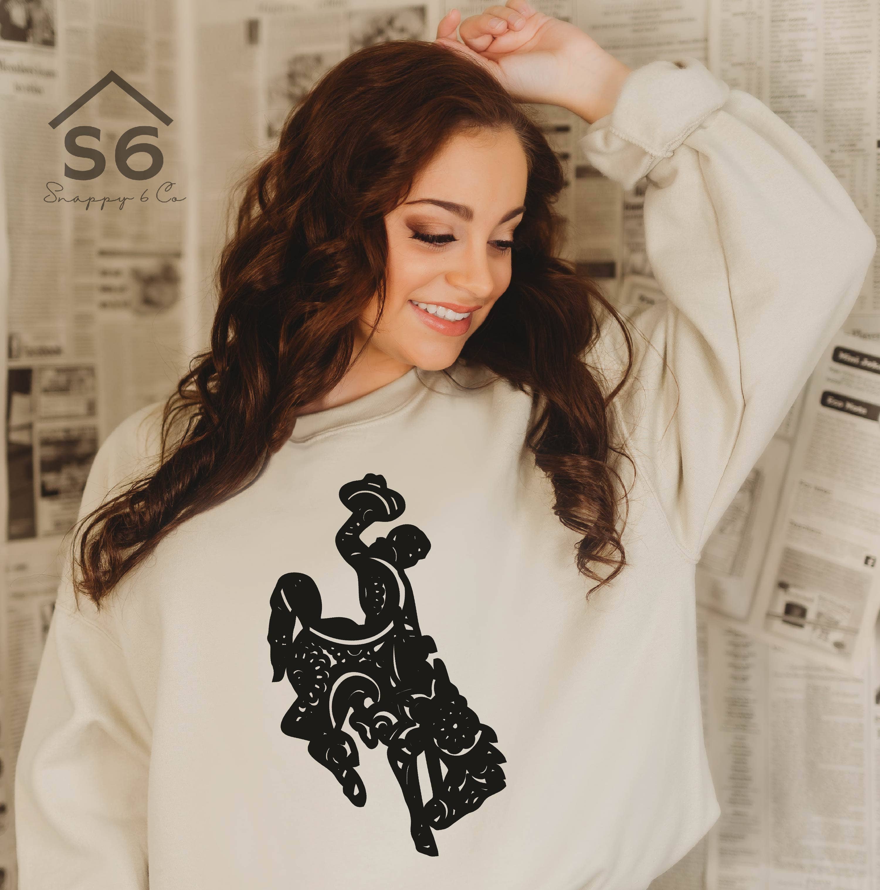 Snappy 6 Co - Wholesale Sublimation Transfer - Wyoming Bucking Horse Black Screen Print Transfer1