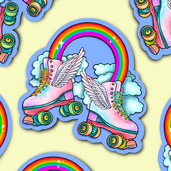 Autocollant en vinyle de patin à roulettes arc-en-ciel pour la vente par Lemon Dawn Studio