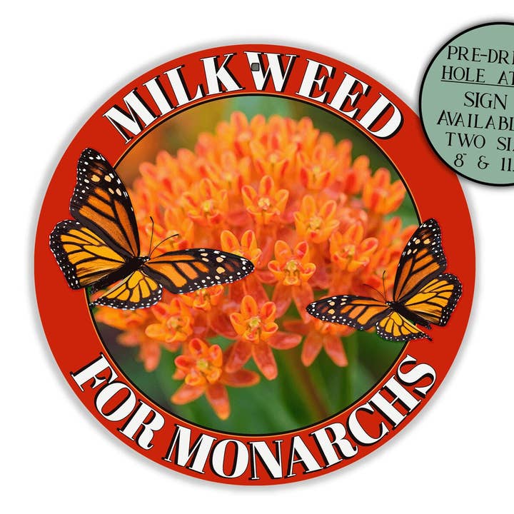 Milkweed for Monarchs Round Metal Garden Sign for wholesale by Swanky Bazaar