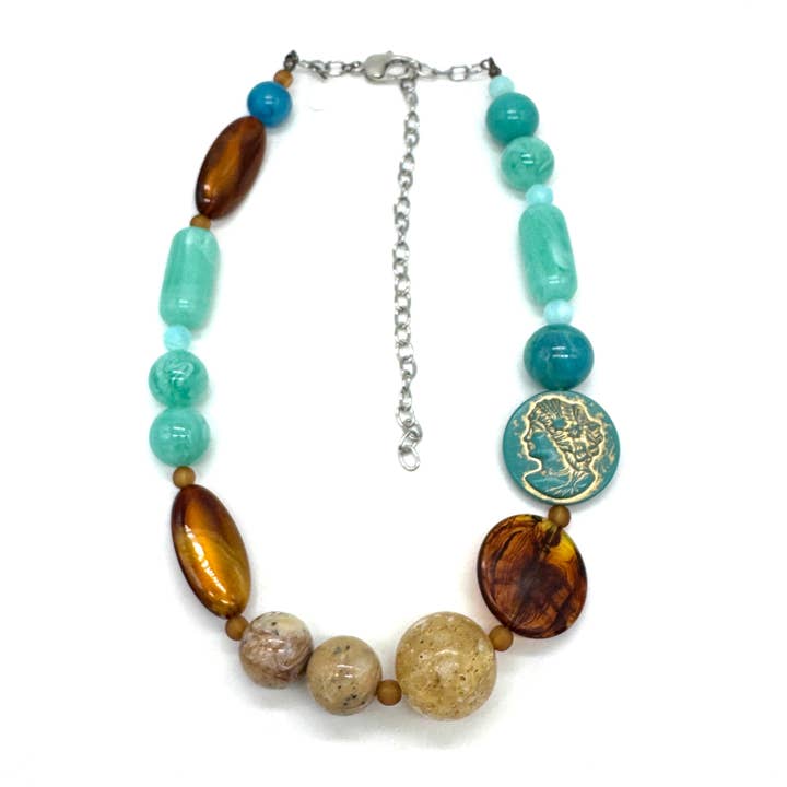 Turquoise Cameo Coin Necklace for wholesale by Leetie Lovendale