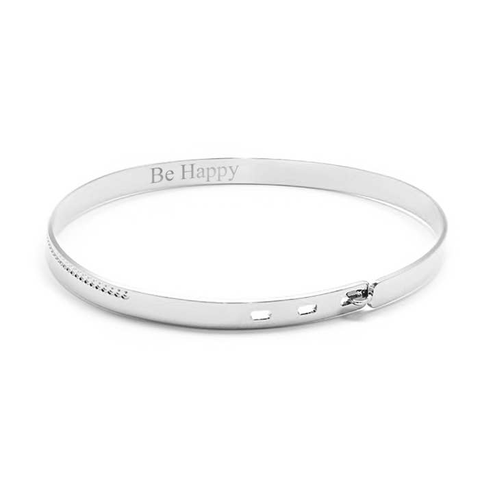 Silver Pearl Ribbon Bangle 925 Woman Engraving Be Happy for wholesale by Petits Trésors