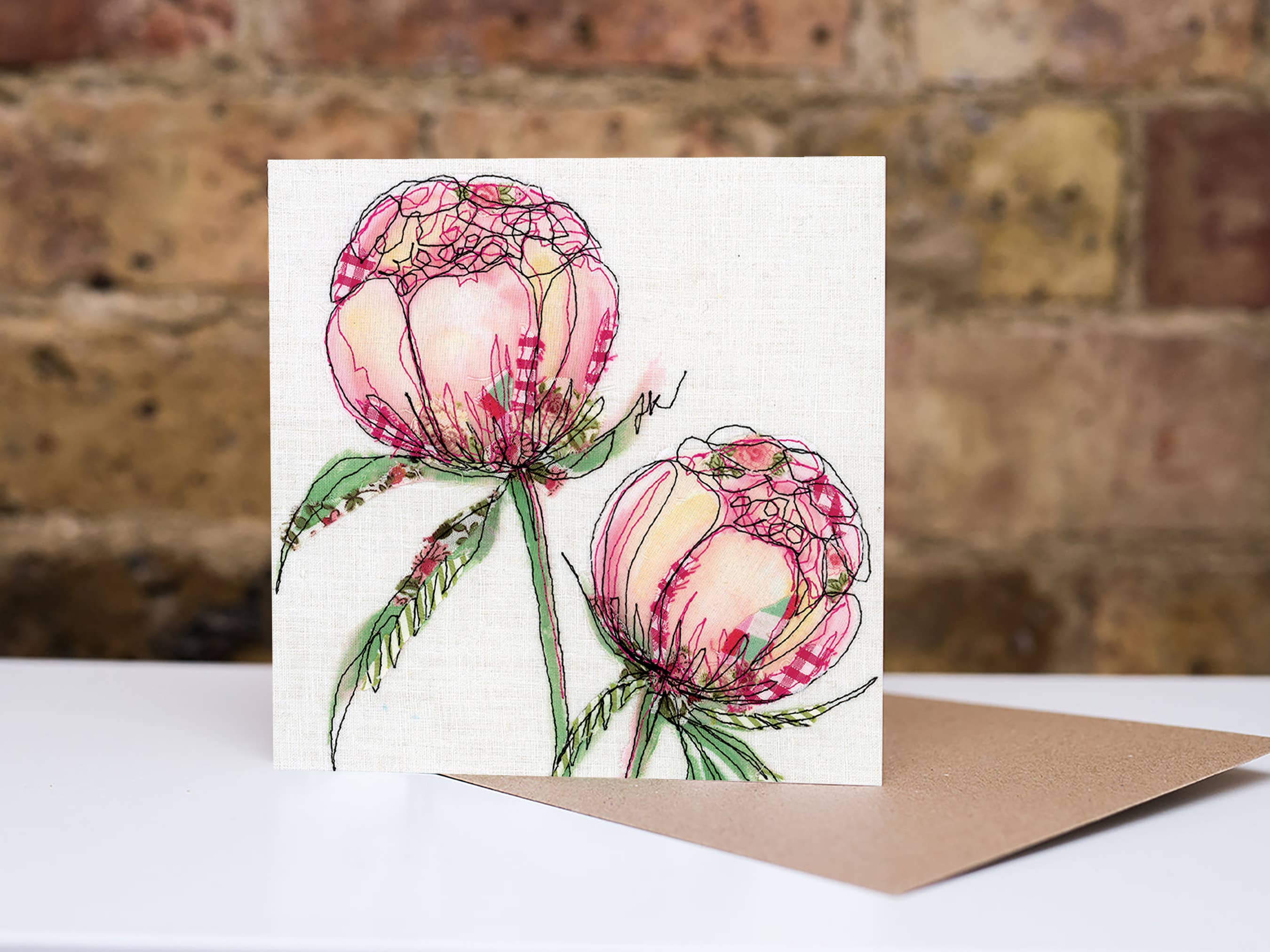 Francesca Kemp Textile Art – wholesale Everyday greeting card – Blooming Lovely Peony Embroidery Art Card0
