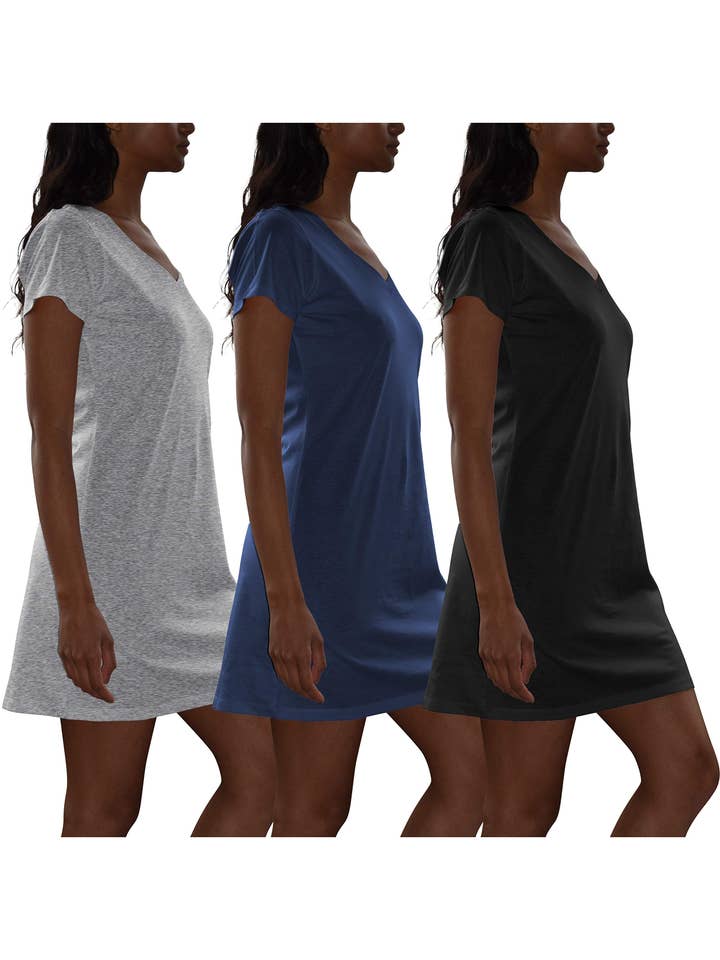 I-Wear Brands - Wholesale Sleepwear Top - Women's - 3 Pack Women's Cotton Short Sleeve Long Sleep Shirt3