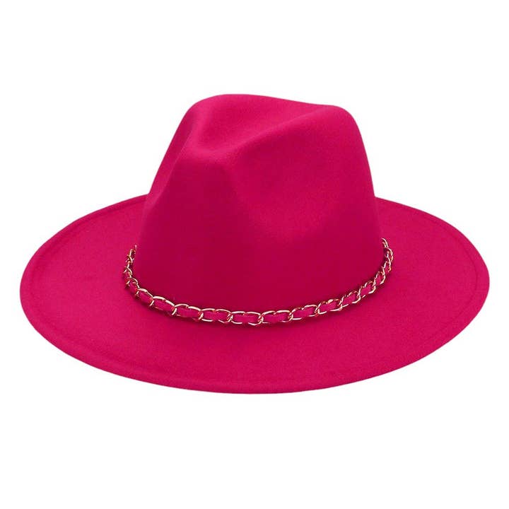 Faux Leather Braided Chain Band Pointed Fedora Hat for wholesale by Madeline Love