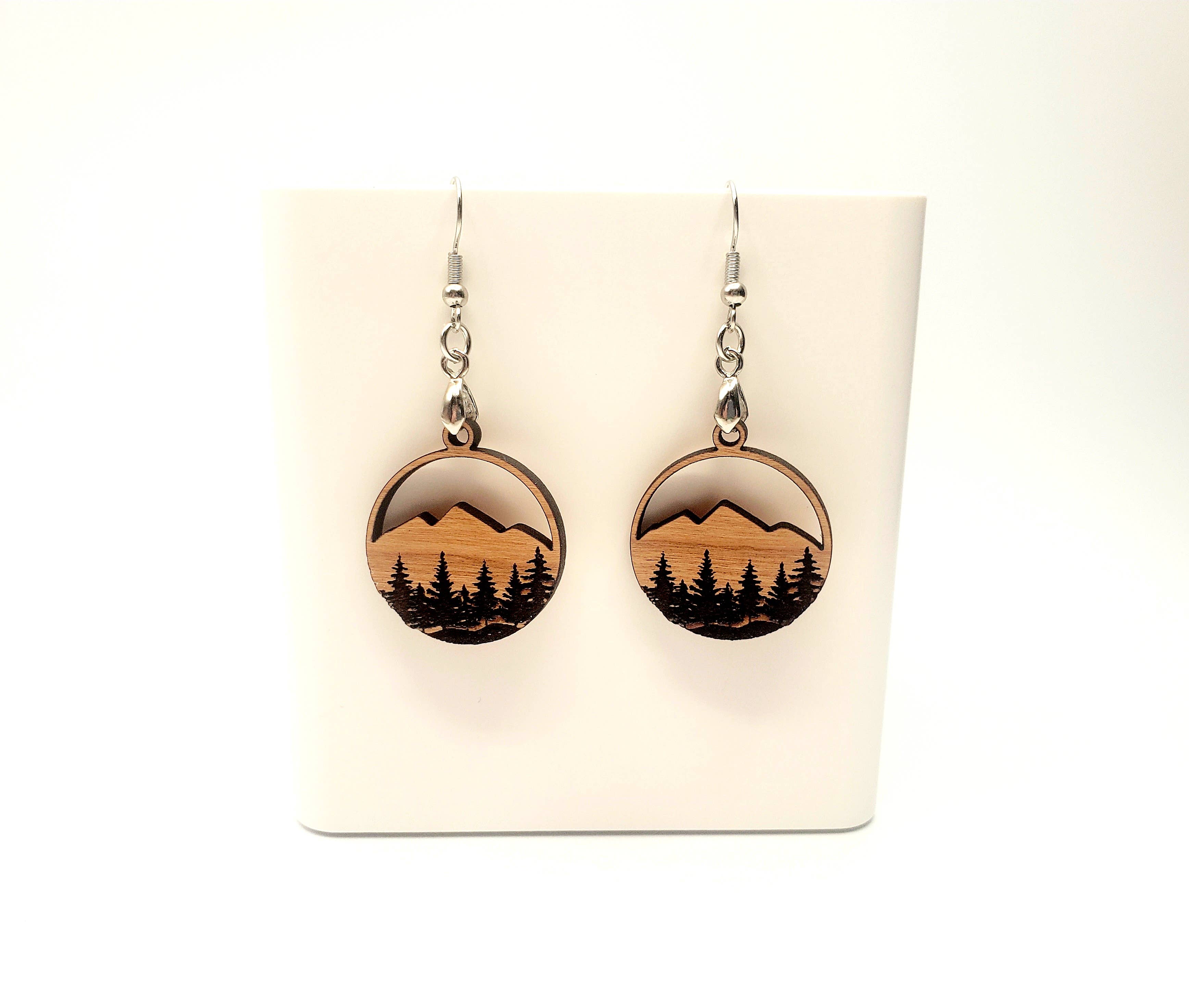 Little Jaeger Studios - Wholesale Dangle Earrings - Handmade Wooden Engraved Rustic Mountain Earrings1