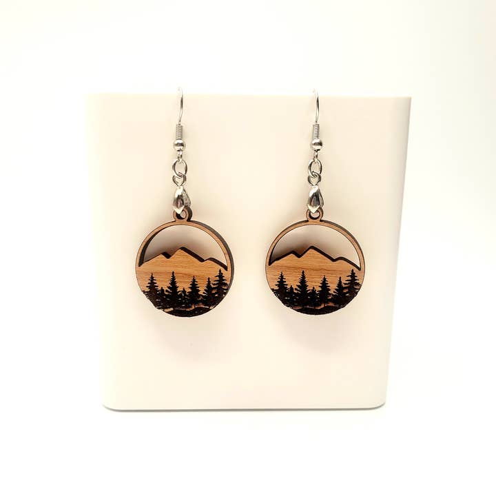 Little Jaeger Studios - Wholesale Dangle Earrings - Handmade Wooden Engraved Rustic Mountain Earrings1