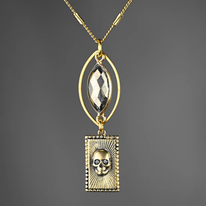 Brass Cast Skull w/ Stones and Semi Precious Marquise Neck for wholesale by KBD Studio