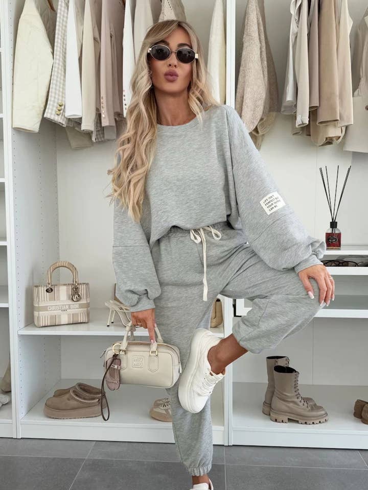 Tanya Two Piece Co-Ord Loungewear Set-Grey for wholesale by Catwalk Wholesale
