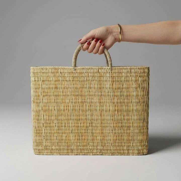 Panier de marché en roseau tissé naturel - Style bohème de plage pour la vente par Melecraft