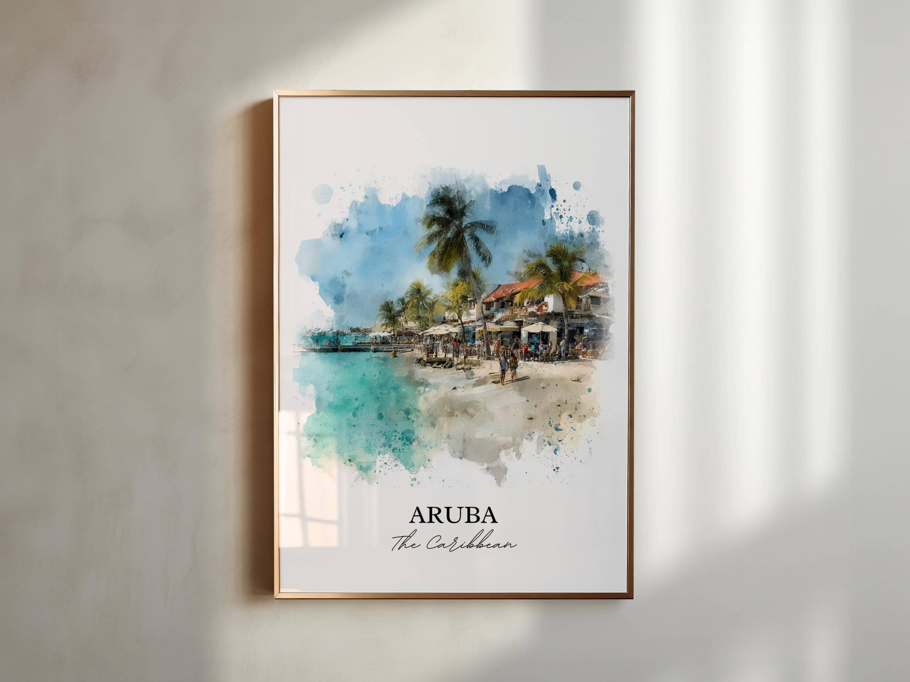 Premium Travel Art - Wholesale Art Print - Aruba Wall Art, Aruba Print, Aruba Watercolor Art, Aruba Caribbean Gift, Travel Print, Travel Poster, Housewarming Gift2