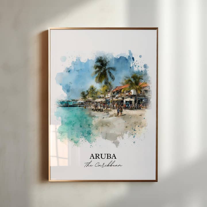 Premium Travel Art - Wholesale Art Print - Aruba Wall Art, Aruba Print, Aruba Watercolor Art, Aruba Caribbean Gift, Travel Print, Travel Poster, Housewarming Gift2